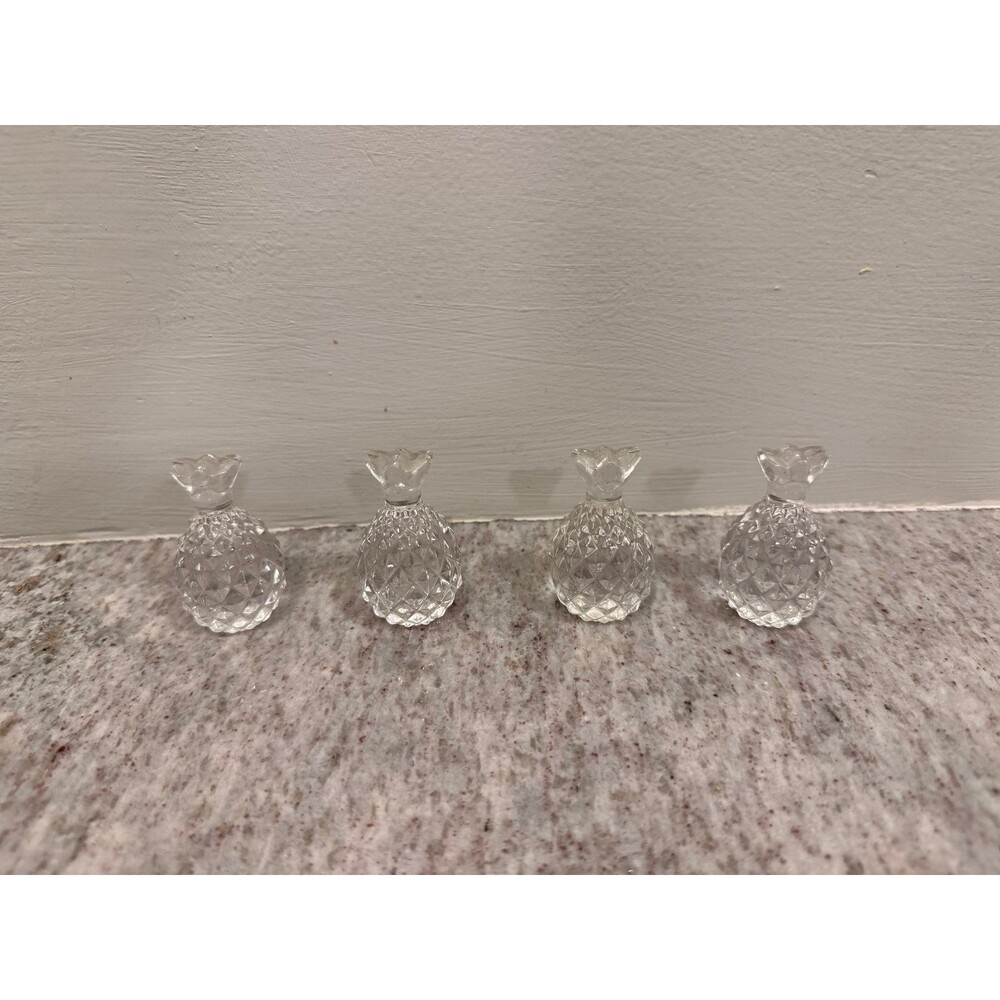 Vintage Clear Cut Glass Pineapple Place Card Holders Set of 4 Table Name Holders